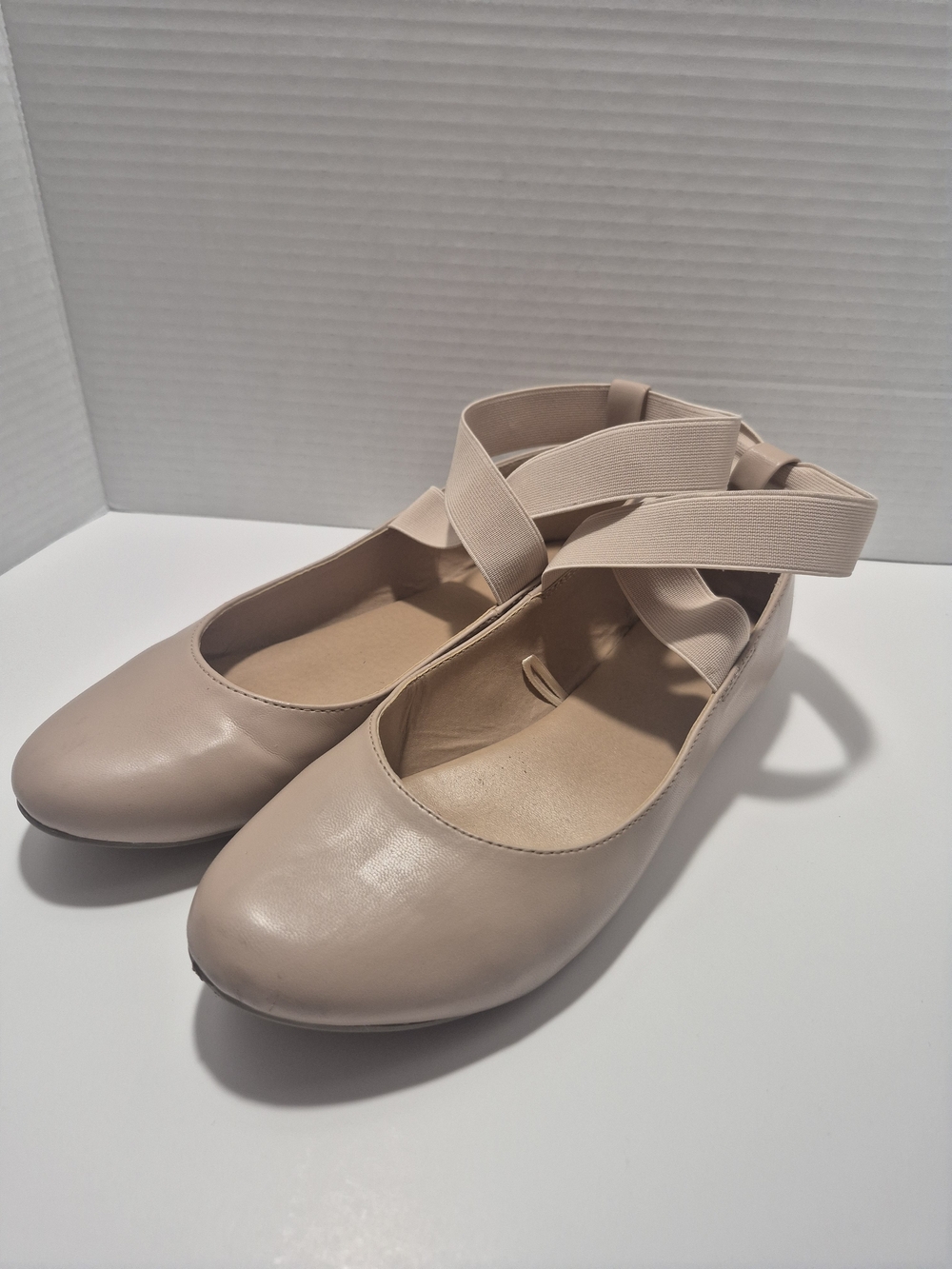 New York & Company Nude Ballet Flats with Elastic Ankle Straps